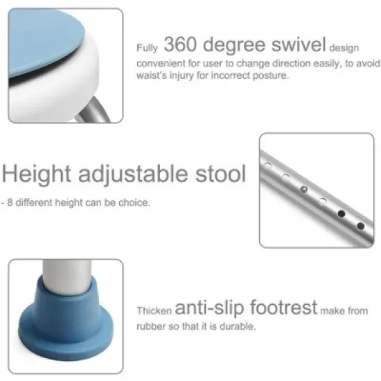 5 Star Super Deals Shower Chair & Bath Rotating Stool for Elderly - Adjustable Height 360&deg; Swivel Seat, Lightweight, Non-Slip & Round Padded image {2}