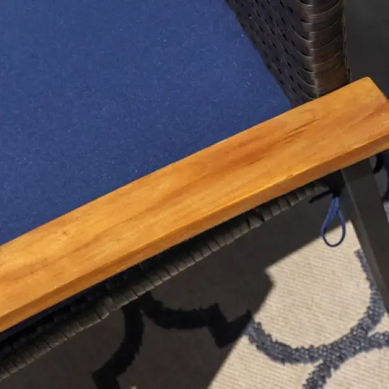 7pc Outdoor Dining Set with Rattan Stackable Chairs & Rectangle Acacia Wood Table - Captiva Designs image {4}