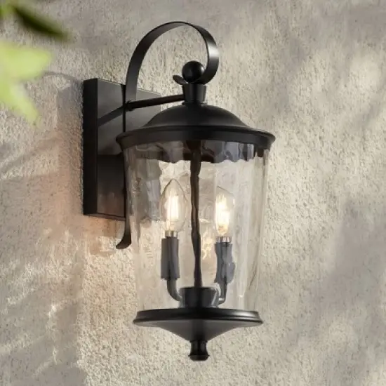 John Timberland Cirilla 17 1/2" High Modern Outdoor Wall Light Fixture Mount Porch House Exterior Weatherproof Matte Black Metal Clear Glass Shade image {1}