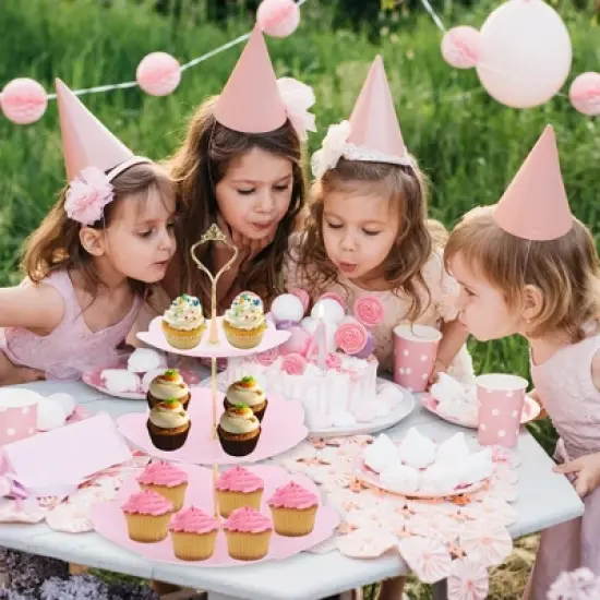 Unique Bargains 3 Tier Dessert Cupcake Stand Flower Shape Cup Cake Holder Tower Pink Gold Tone image {5}