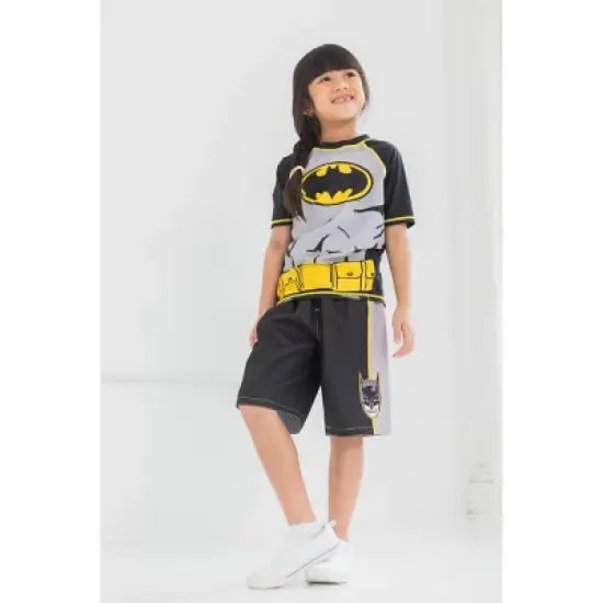 DC Comics Justice League Batman Little Boys Rash Guard and Swim Trunks Outfit Set Little Kid to Big Kid image {1}