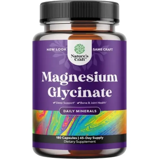 Magnesium Glycinate Capsules, Magnesium Supplement for Calming Sleep + Muscle Bone & Nerve Support, Nature's Craft, 120 or 180ct image {5}