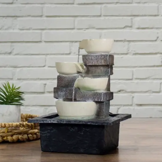 Northlight 11" LED Lighted Cascading 4-Tier Bowl Indoor Tabletop Water Fountain image {1}