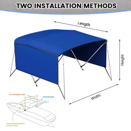 3/4 Bow Bimini Tops with Mesh Sidewalls, Boat Canopy with Support Poles, Marine Grade Pu Coating Canvas, 2 Straps, 2 Rear Support Poles, Zippered Boot image {5}