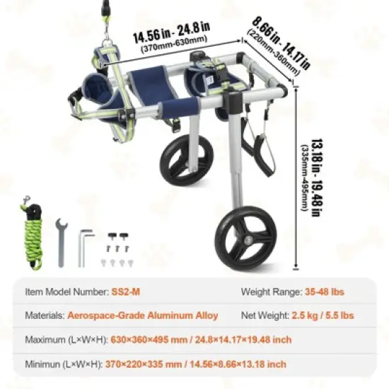 Munora 2 Wheels Dog Wheelchair for Back Legs, Pet Wheelchair Lightweight & Adjustable for Injured, Disabled, Paralysis, Hind Limb Weak Pets (Medium) image {6}