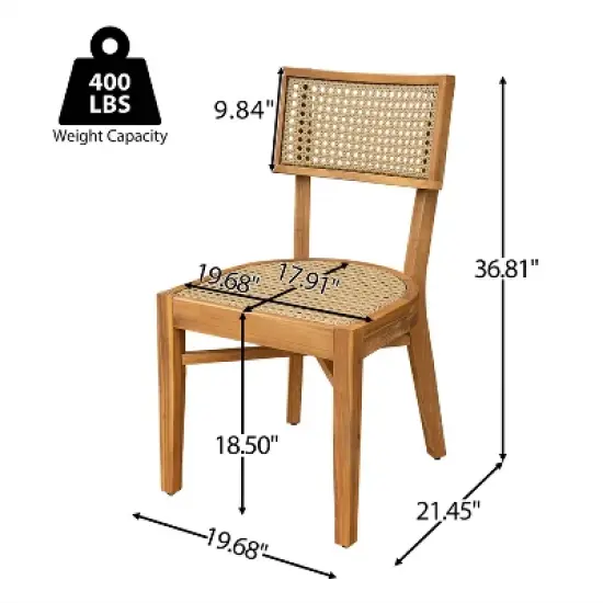 Christopher Knight Home Dahlia Patio Rustic Acacia Wood Wicker Dining Chair (Set of 2) image {2}