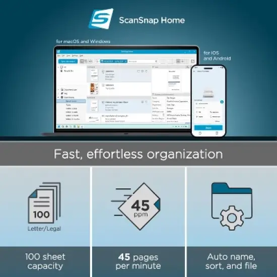 ScanSnap iX2500 Wireless or USB High-Speed Cloud Enabled Document, Photo & Receipt Scanner with Large Touchscreen for Mac or PC, White, PA03860-B105 image {1}