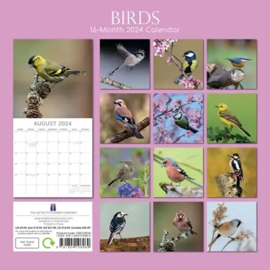 The Gifted Stationery 2024 Square Wall Calendar, Birds, 16-Month Animals Theme with 180 Reminder Stickers (12 x 12 In) image {3}