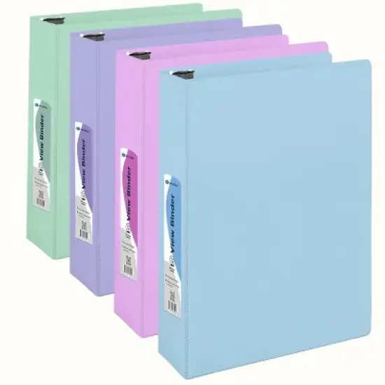 Enday 3 Ring Binder, Round Ring Pastel With Clear View Cover for Letter Size 8.5 x 11'' Paper & 2 Inside Pockets, 4 Pack image {9}