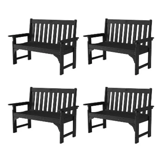 GardenJoy 2-Person Outdoor Bench HDPE Garden Seating Weather Resistant 4-Piece Set image {3}