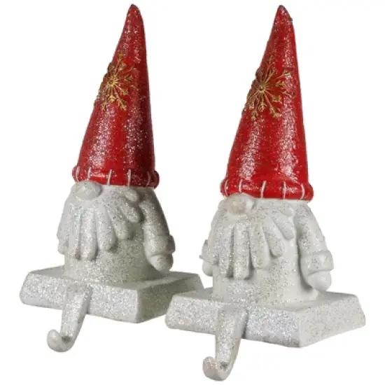 Northlight Glittered Gnome Christmas Stocking Holders - 8.25" - Set of 2 image {4}