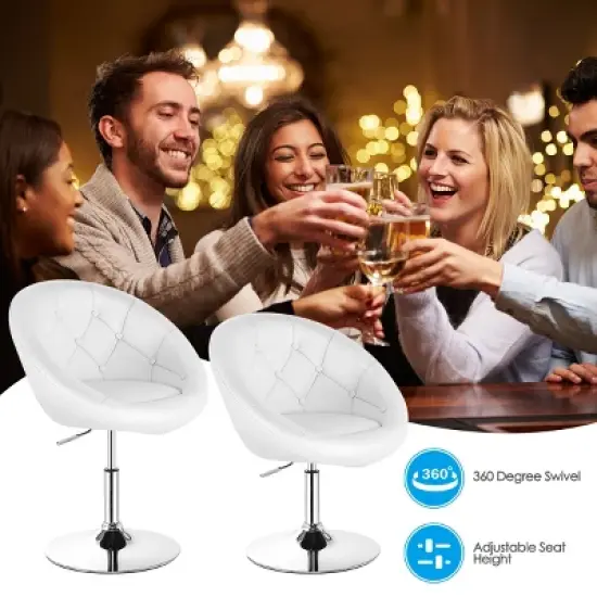 Tangkula Modern Swivel Bar Stools Height Adjustable Round Tufted Back Accent Chair Black/White image {6}