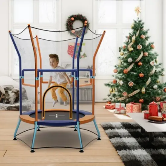 Infans Kids Mini Trampoline w/59" Higher Enclosure Net Seamless Jumping Mat Zipper Door image {3}