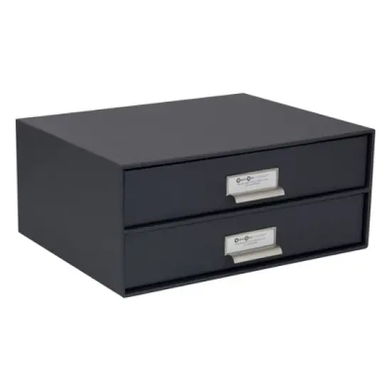 Bigso Birger 2-Drawer Fiberboard Document Box | Desktop Storage Drawers with Metal Label Holders image {2}