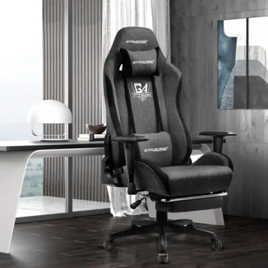 GTRACING Gaming Chair Fabric Height Adjustable Footrest Reclining Office Chair Darkgray image {5}