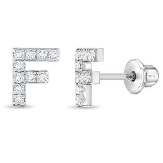 Girl's Cubic Zirconia Letter Initial Screw Back Sterling Silver Earrings - In Season Jewelry image {12}