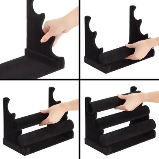 Juvale 3-Tier Velvet Bracelet Holder Stand and Organizer - Jewelry Display Rack for Selling Necklaces and Accessories (Black) image {5}