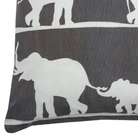 Charcoal/White Marching Elephants Throw Pillow (20"x20") - Rizzy Home image {2}