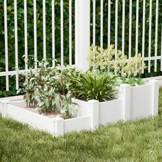 Lirago 48"x37"x17" White PVC Modular Garden Fence Panel Durable Easy to Install Soil Improvement Solution image {10}