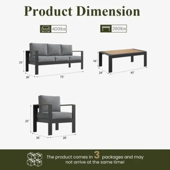 LayinSun 4 Pieces Aluminum Outdoor Patio Furniture Set with Coffee Table, Outside Metal Patio Conversation Sets with Deep Seating and Thick Cushions image {7}