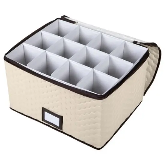 Wine Glass Storage Box with Dividers, Durable Quilted Microfiber - Holds 12 Wine Glasses 3.75" W up to 10" Tall - Stemware Storage Case image {7}