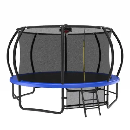 Jump Into Fun 14FT Outdoor Trampoline for Kids With Ladder,  Enclosure Net, Anti Rust Coating, Basketball Hoop For Kids and Adults image {3}