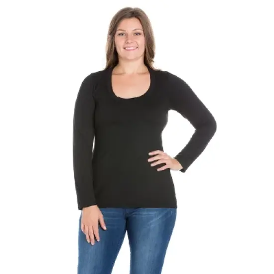 24seven Comfort Apparel Womens Plus Size Solid Long Sleeve Scoop Neck Tee image {5}