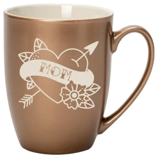 100 North Floral Heart 10 Ounce Bronze Metallic Finish, Comfortably Fits Your Hands, New Bone China Coffee Tea Cup Mug, Mom image {1}