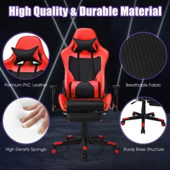 Costway  Gaming Chair Massage Reclining Racing Office Computer Chair with Footrest Red image {7}