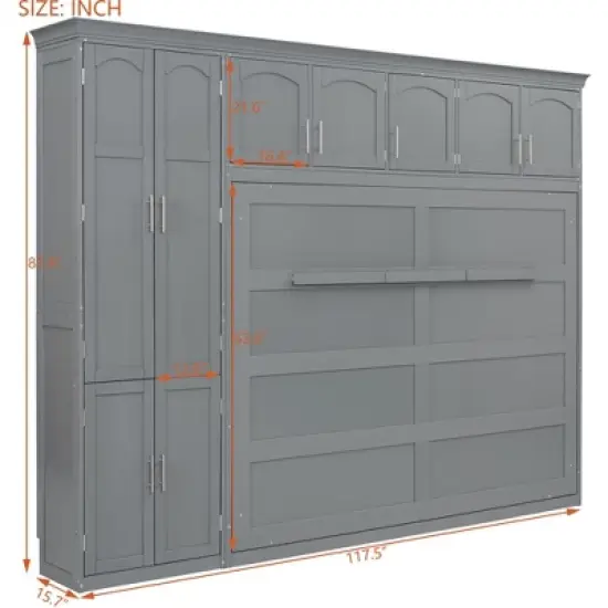 Queen Size Murphy Bed Wall Bed with Cabinets and Shelves-ModernLuxe image {3}