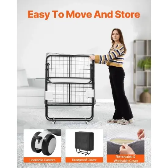 VEVOR Rollaway Bed, 31 in x 75 in Folding Bed with 4 in Mattress, Twin Size Foldable Bed with Sturdy Metal Frame & Memory Foam Mattress image {5}