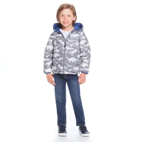 Andy & Evan  Infant  Mid Blue Dinos Reversible Puffer image {1}