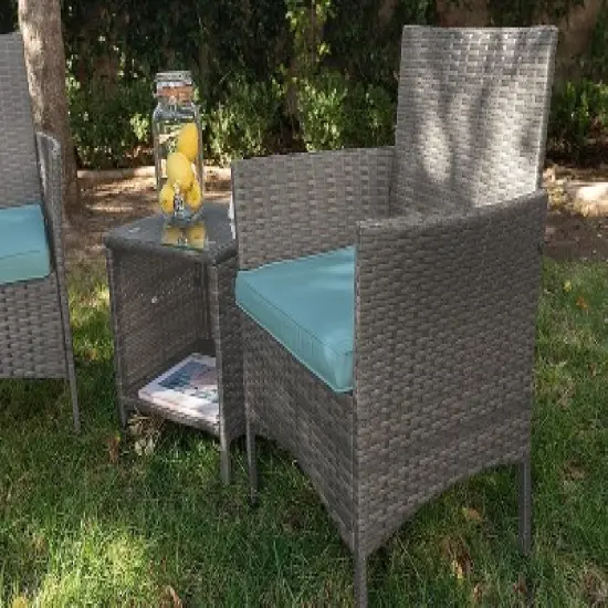 Barton 3PCS Outdoor Patio Set 2 Seating Group with Square Table, Aqua/Brown image {2}