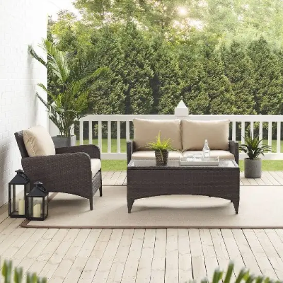 Kiawah 3pc Outdoor Wicker Conversation Set Sand - Crosley image {5}