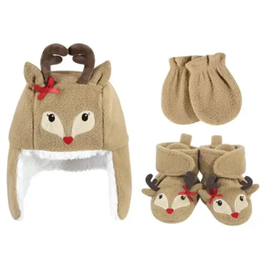 Hudson Baby Infant Girl 6Pc Trapper Hat, Mitten and Bootie Set, Girl Penguin Girl Reindeer image {2}