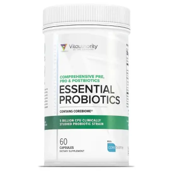 Essential Probiotics Capsules, 5 Billion CFU Probiotic Supplement for Gut Health, Immune Support, & Digestion, Vitauthority, 60ct image {1}