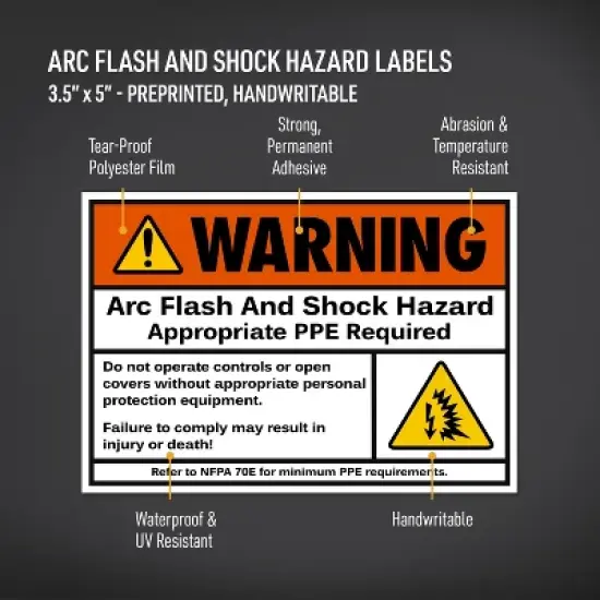 Avery Arc Flash/Shock Warning Labels, Waterproof, UV Resistant, Preprinted, 3.5" x 5", 8 Warning Decal Labels image {1}