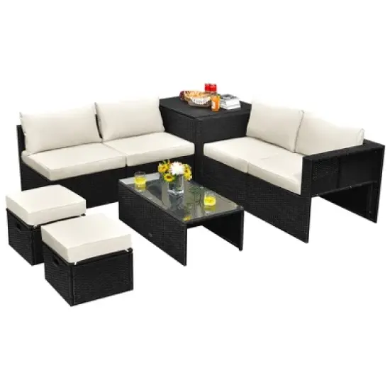 Costway 8PCS Patio Rattan Furniture Set Storage Table Ottoman cover image {2}