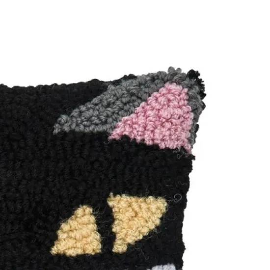 C&F Home 8" x 8" Spooky Cat Face Hooked Petite Halloween Throw Pillow image {1}