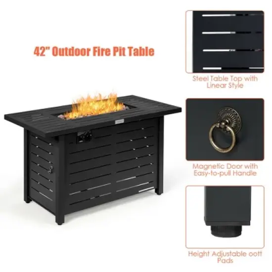 Costway 42'' Rectangular Propane Gas Fire Pit 60,000 Btu Heater Outdoor Table W/ Cover image {5}