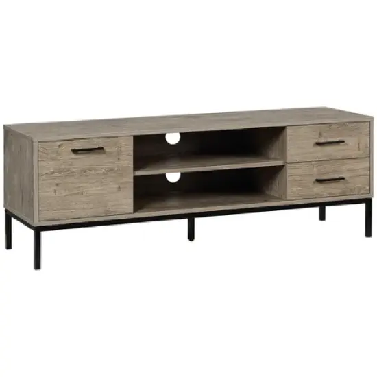 HOMCOM TV Stand for TV up to 50 Inches, Entertainment Center with Door, Open Storage and Drawers, TV Table with Steel Legs, gray image {3}