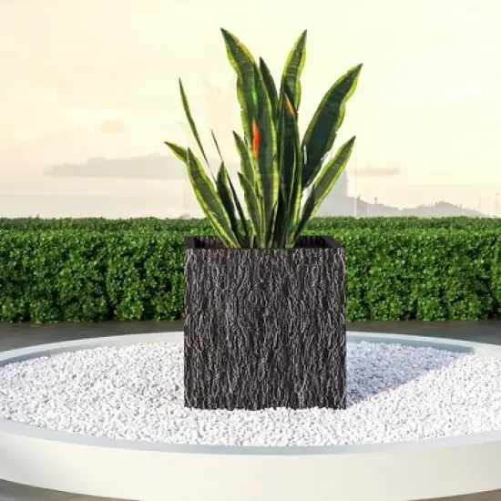 LeisureMod Verdura Square Dotted Black Fiberstone Planter Pot with Drainage Holes, Weather-Resistant for Indoor/Outdoor Use image {3}