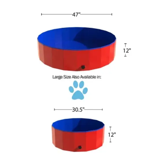 Portable Plastic Pool for Dogs - 47-Inch Diameter Foldable Pool with Carrying Bag - Large Pet Pool with Drain for Bathing or Play by PETMAKER (Red) image {5}