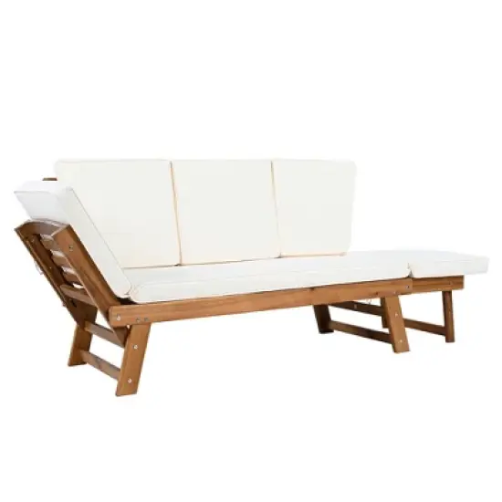 GDFStudio Webster Outdoor Expandable Acacia Wood 81" Sofa with Adjustable Sides and Cushions image {4}