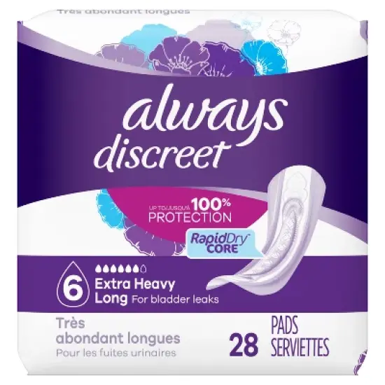 Always Discreet Incontinence and Postpartum Incontinence Pads for Women - Extra Heavy Absorbency - Long Length image {5}
