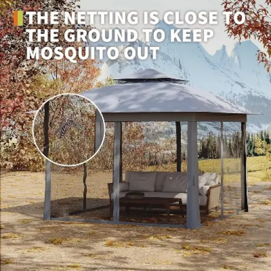 11FT Outdoor Canopy Gazebo Tent with Mosquito Netting, Portable Patio Shelter for Backyard or Garden, Includes Carrying Bag image {5}