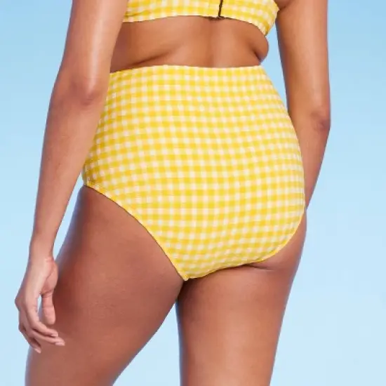 Women's Textured Gingham High Waist Full Coverage Bikini Bottom - Kona Sol&trade; Yellow image {1}