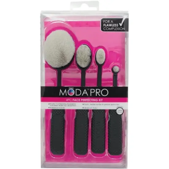 MODA Brush Pro Face Perfecting 4pc Makeup Brush Kit, Includes Foundation, Contour, and Concealer Makeup Brushes image {9}
