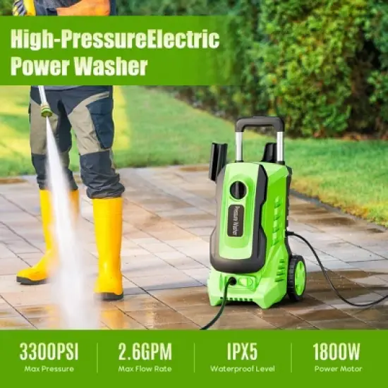 SUGIFT 3300PSI Electric Pressure Washer 2.0GPM Max, Green image {2}