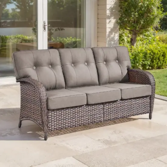 Belord 75" Outdoor Sofa PE Wicker Patio Couch, Patio Furniture Sofa Couch with Deep Seat and Olefin Cushion Cover for Porch Balcony Deck image {10}